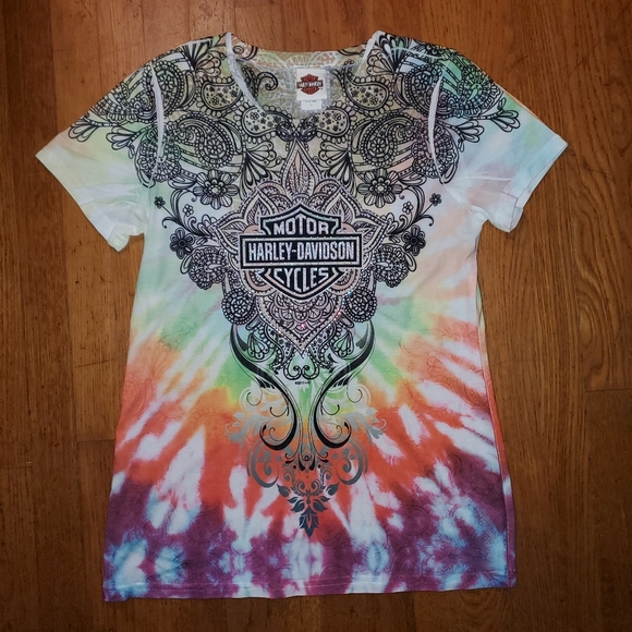 Harley-Davidson Tops - Harley Davidson Tie Die Print Tshirt with Jewels